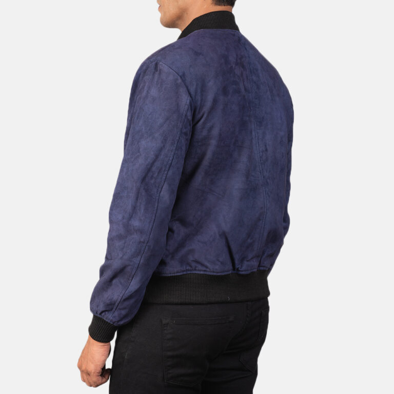 Mens Shane Blue Suede Bomber Jacket5845-8-1568465780258